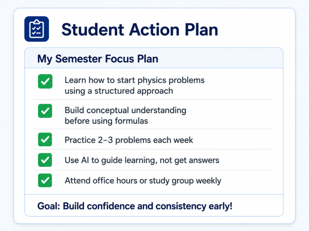 coaching3 A low-risk pre-semester readiness pilot for Physics I students. The model identifies common preparation gaps, provides coaching direction and AI-use guidance, and gives institutions useful readiness insights without replacing instruction, changing courses, or adding faculty workload.